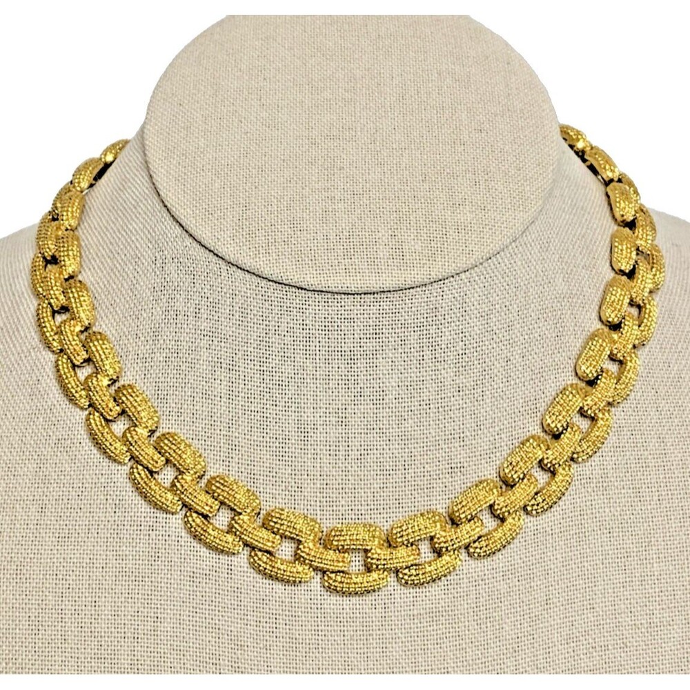 Vintage Monet Gold Tone Chunky Link Choker Necklace Old Money 15”